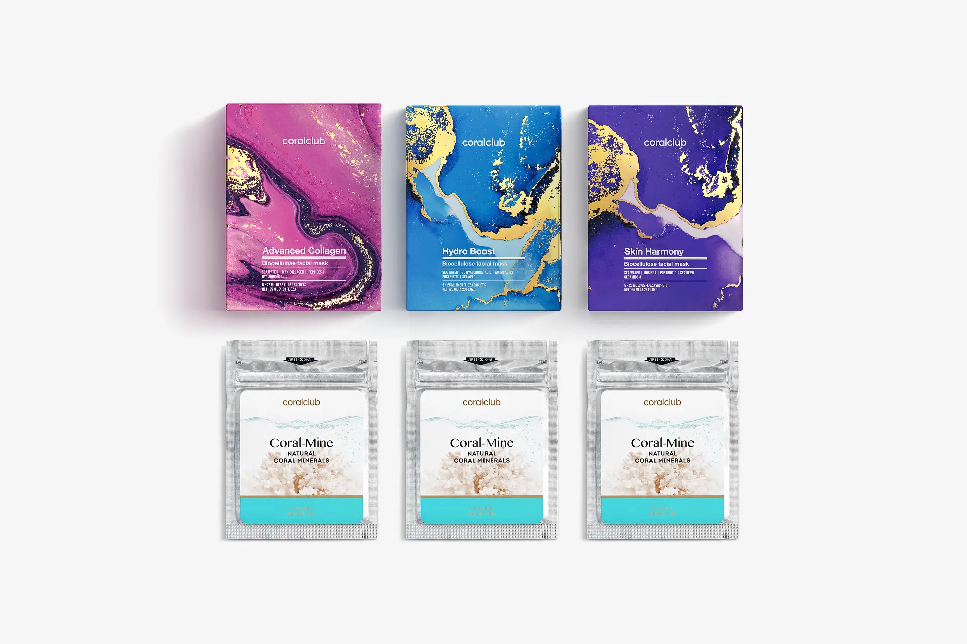 Advanced Collagen+Hydro Boost+Skin Harmony, 25 מ"ל, 15 יחידות. + Coral-Mine, 30 שקיות 1 גרם